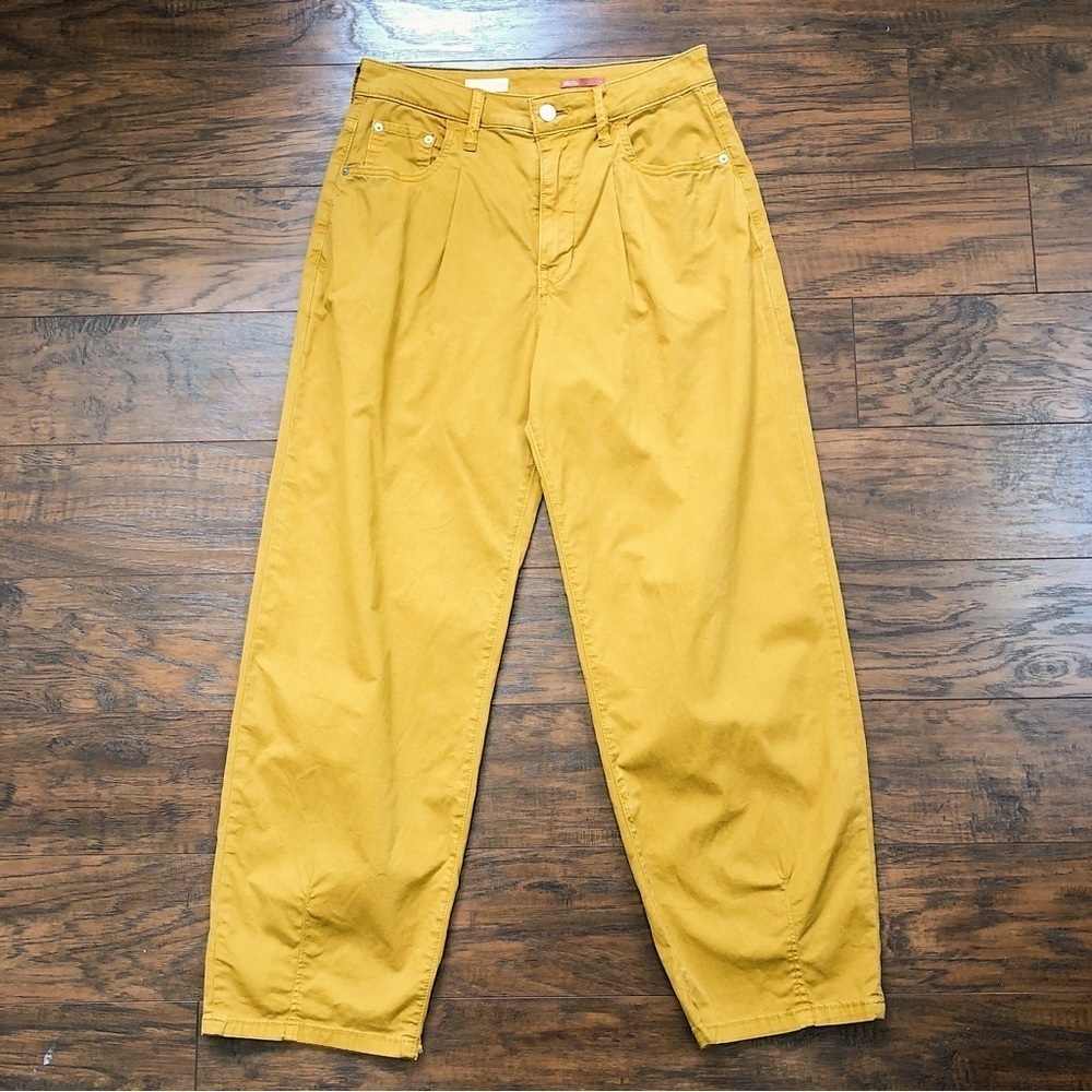 Pilcro • Anthropologie Jackson Tapered Pant mustard yellow Honey gold barrel leg - Picture 2 of 10